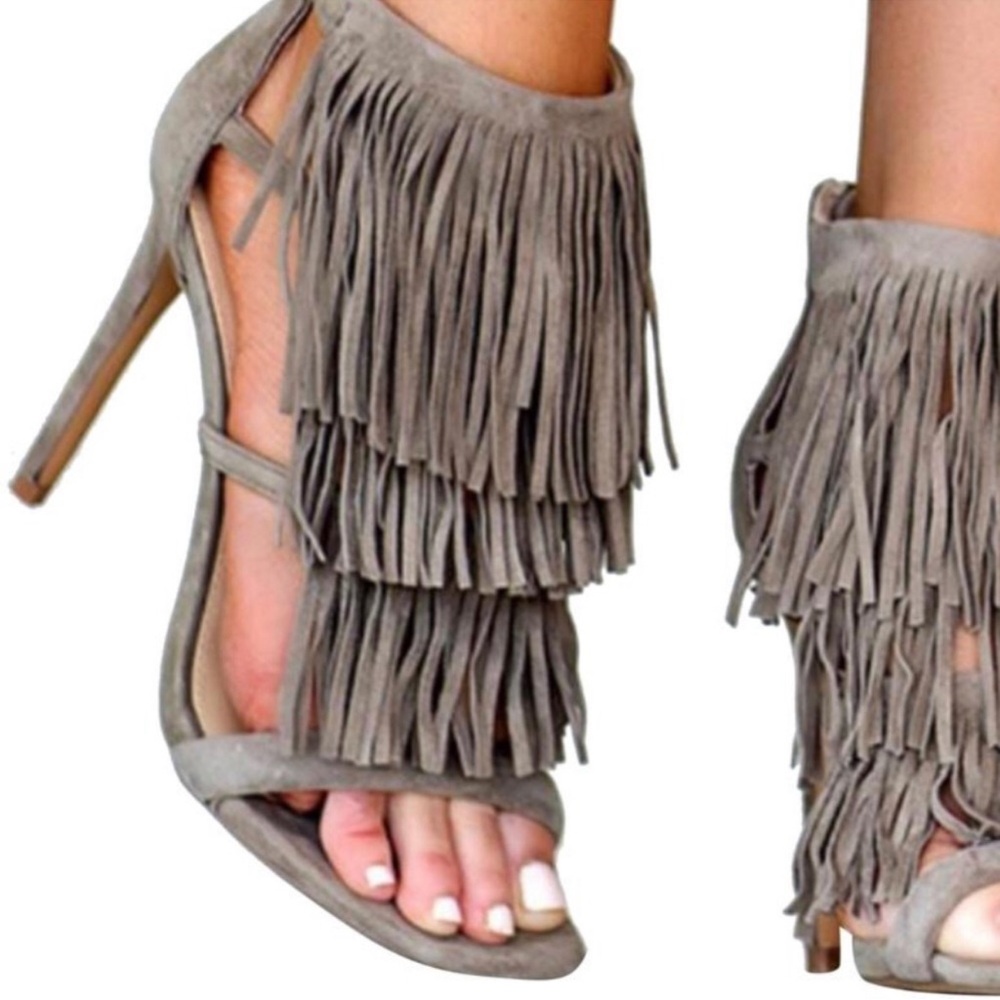 Steve Madden Fringe Suede Heels - Taupe